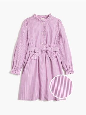 J.Crew Girls’ Violet Striped Long Sleeve Ruffle Shirtdress—5T